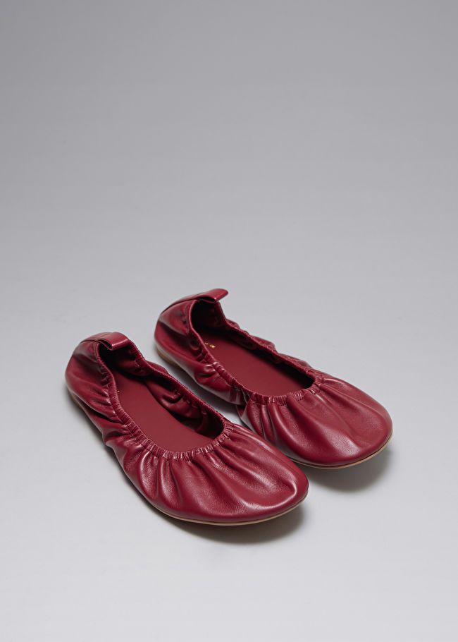 Ruched Leather Ballet Flats - Burgundy - & Other Stories GB | & Other Stories (EU + UK)