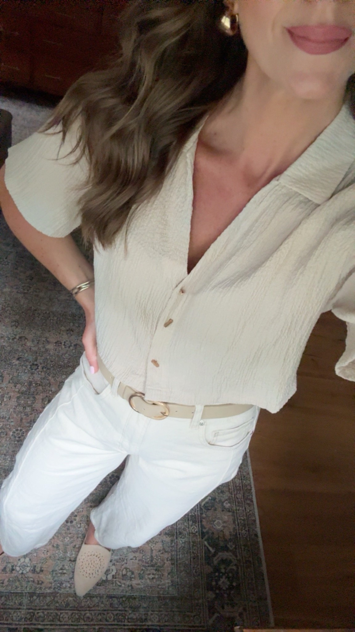 Love a monochromic moment! Always feels a little more pulled together. My khakis are pretty much sold out but they do come in a denim. They are the softest material and a slight barrel! My top is also older but linked a couple similar styles.