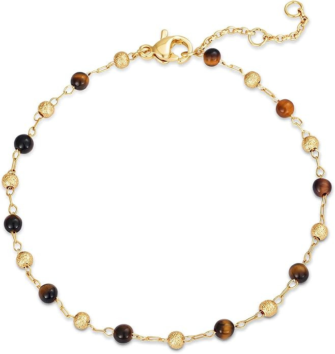MEVECCO Gold Bracelet for Women Stone Mixed Bracelets 18K Gold Plated Handmade Custom Beaded Char... | Amazon (US)