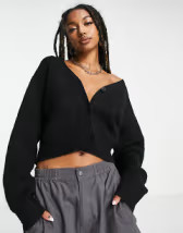 Topshop knitted rolled hem cardi in black | ASOS (Global)