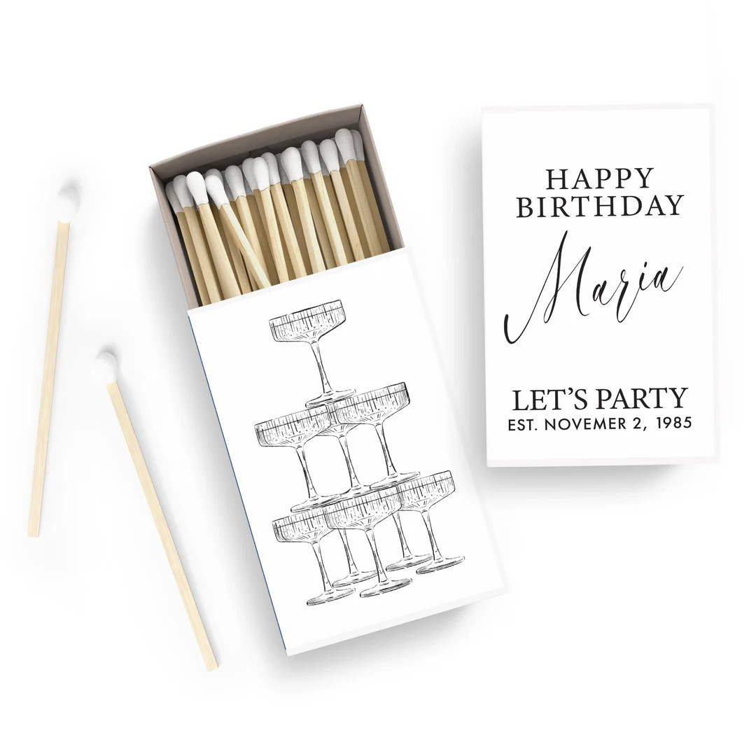 Birthday Champagne Tower Custom Matchbooks SET OF 50 Birthday Party Favors Birthday Matches Custo... | Etsy (US)