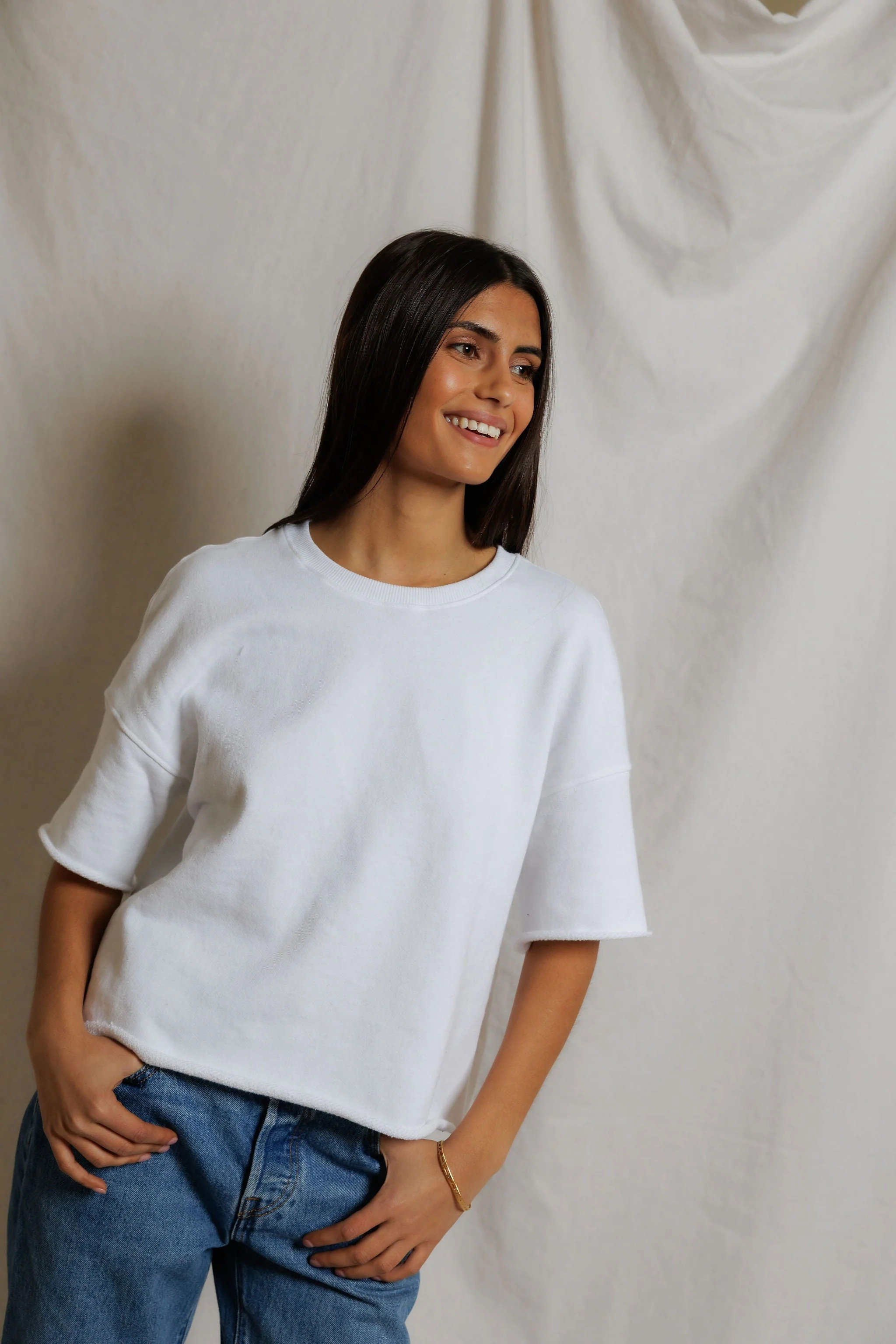 PerfectWhiteTee - Ezra French Terry Short Sleeve Sweatshirt - White | Jones & Daughters