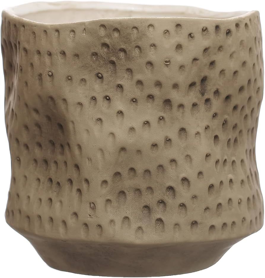 Bloomingville 6 Inches Round Debossed Stoneware, Holds 5 Inches Pot, Matte Khaki Planter | Amazon (US)