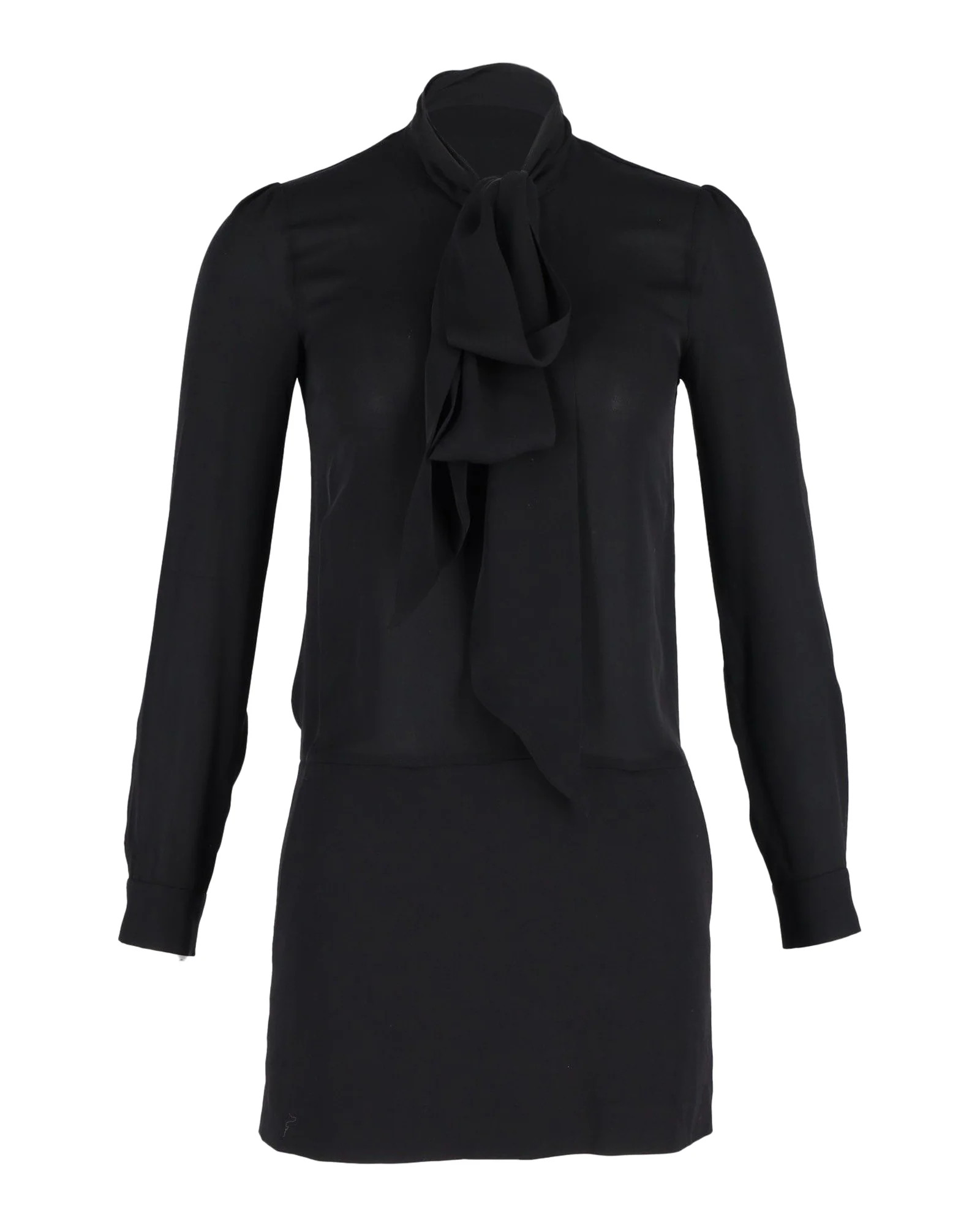 Theory Pussy Bow Mini Dress in Black Viscose | Shop Simon