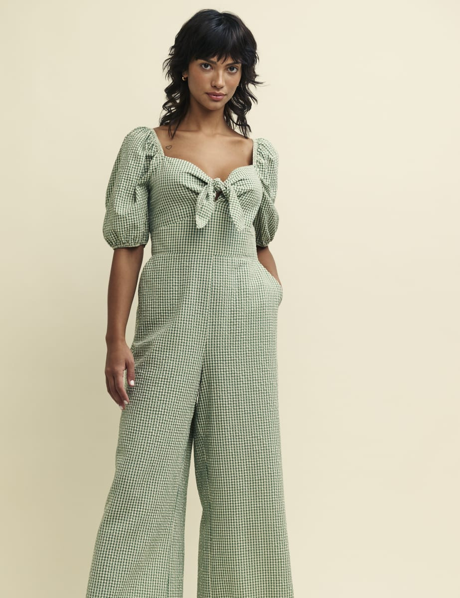 Sage Green Gingham Check Simone Jumpsuit | Nobody's Child