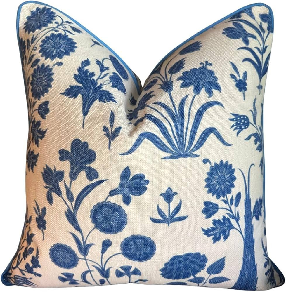Williamsburg Pillow Cover - Grandmillennial Floral Bright Blue & White - 20"x20" - Throw Pillow f... | Amazon (US)