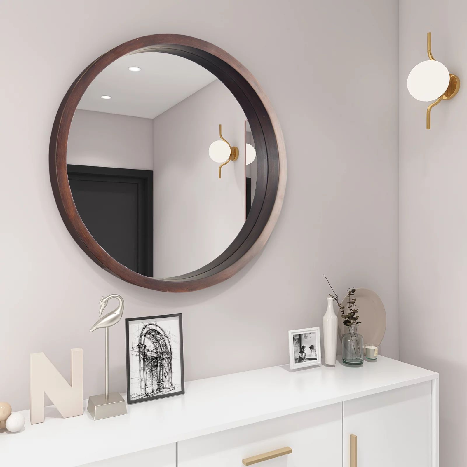 Lintoyo Circle Mirror with Wood Frame Round Modern Decoration Large Mirror for Bathroom Bedroom W... | Walmart (US)