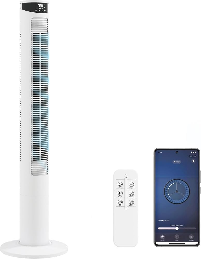 HOMCOM Tower Fan for Bedroom, 46 inch, 6 m/s Powerful Velocity, Standing Floor Fan with 65\u00b0 ... | Amazon (UK)