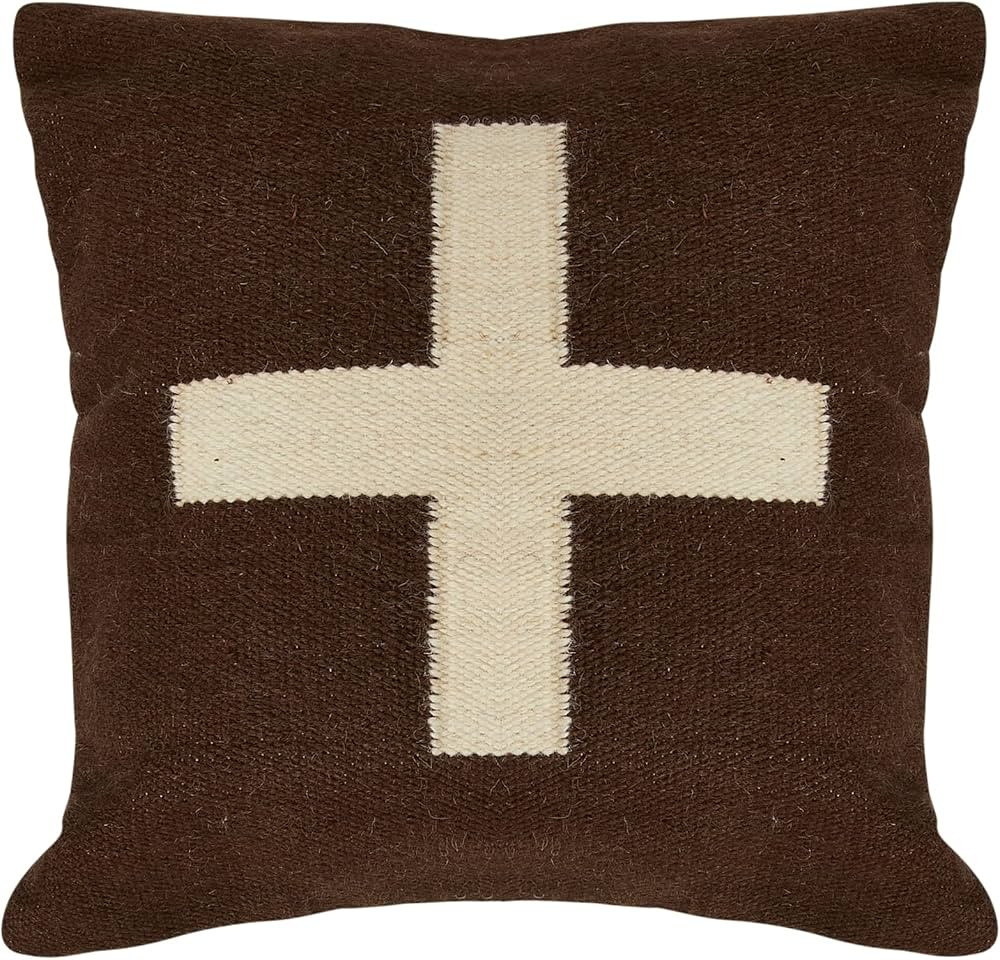 Creative Co-Op Swiss Cross Cotton Wool Throw Pillow, Brown and Cream | Amazon (US)