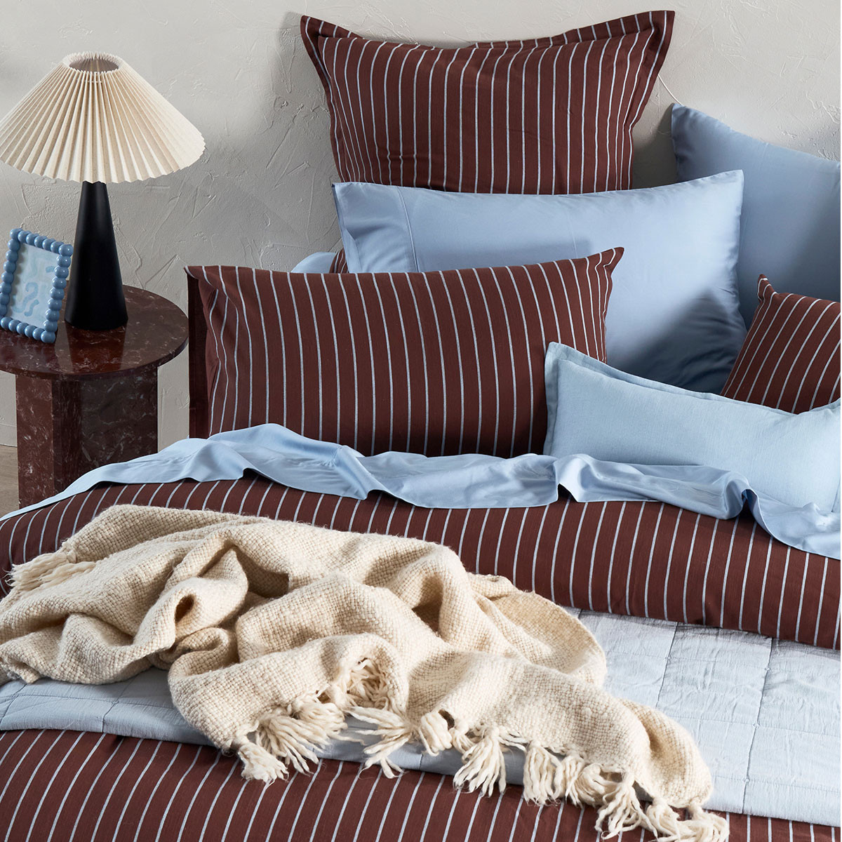 Atlas Stripe Chocolate Brown Quilt Cover Set [MUSBATLASQ25A] | Pillow Talk AU