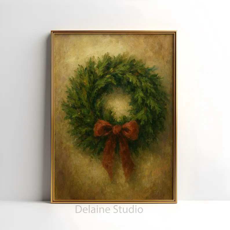 Vintage Christmas Wreath | Painting (digital Download) - Etsy | Etsy (US)
