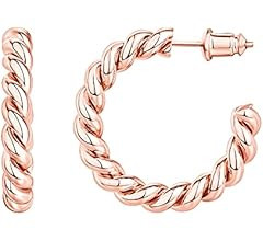 14K Gold Plated Twisted Rope Round Hoop Earrings in Rose Gold, White Gold and Yellow Gold | Amazon (US)