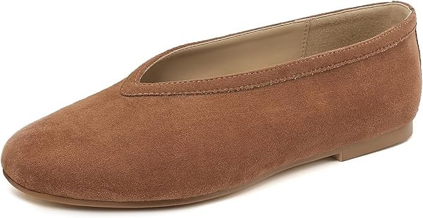 RIBONGZ Ballet Flats for Women Suede Mary Janes Dress Shoes Comfortable Round Toe Flat Office Walking Casual Dressy Slip On Shoes | Amazon (US)