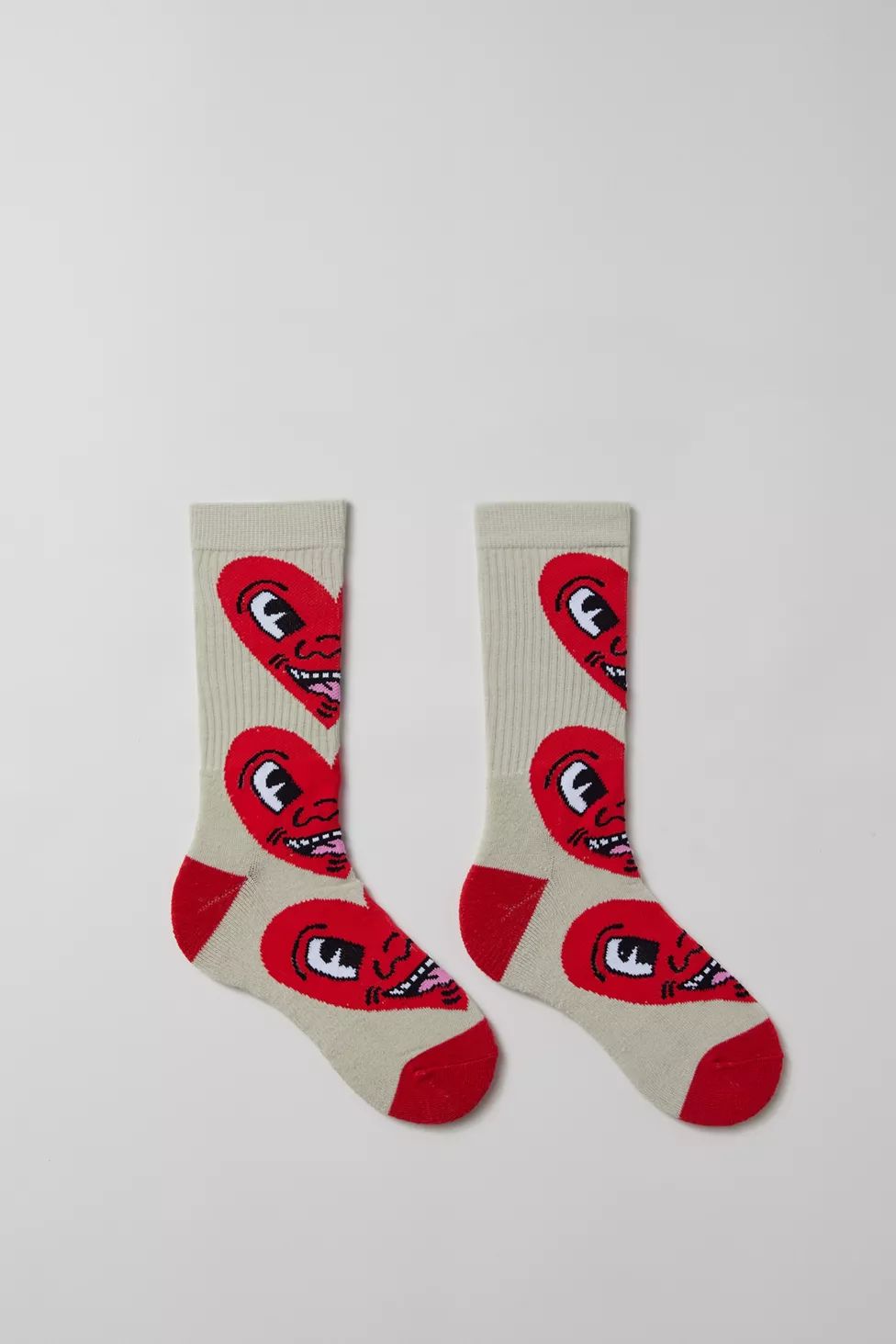 Keith Haring Oversized Heart Pattern Crew Sock | Urban Outfitters (US and RoW)