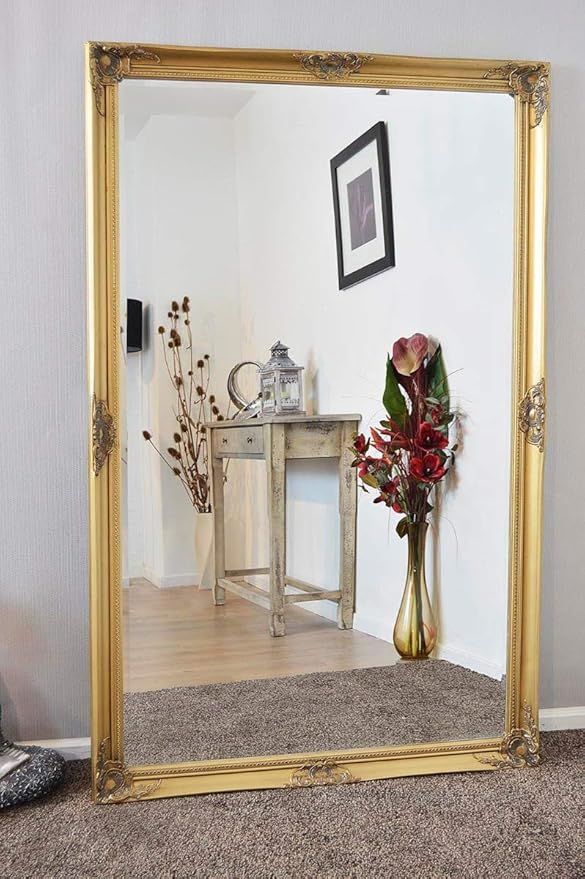 MirrorOutlet X Large Gold Antique Bevelled Dressing Wall Mirror 5Ft6 X 3Ft6 (168cm X 107cm) | Amazon (US)
