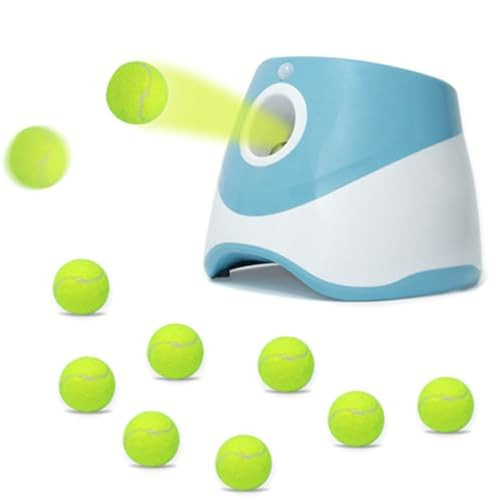 jovani Dog Ball Automatic Launcher for Small Dogs, Interactive Dog Ball Thrower Adjustable Distance 10-30ft, Included 9 Mini Tennis Balls (2"), Blue | Amazon (US)