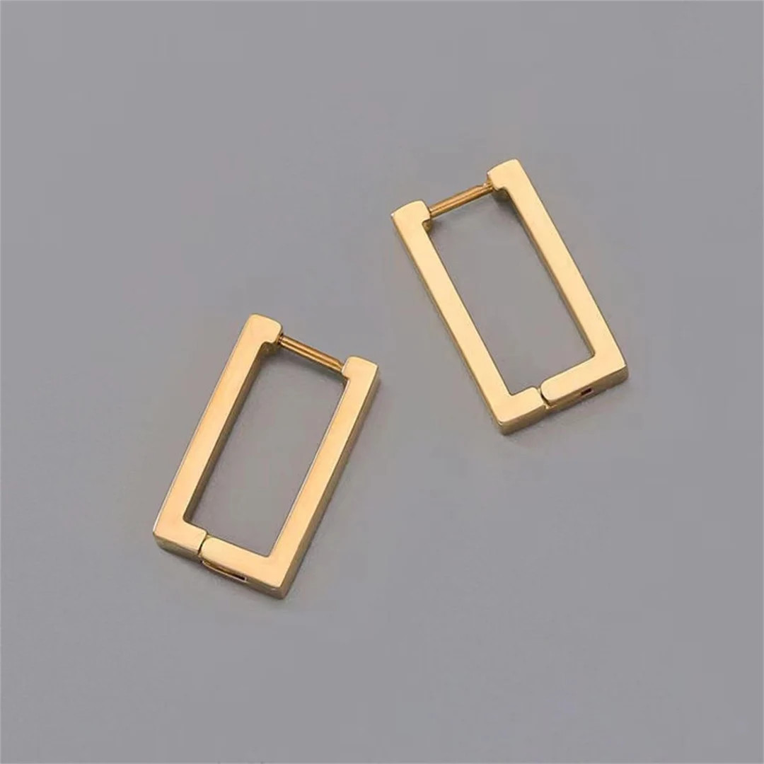 14k Gold Rectangular Hoop Earrings,Dainty Gold Hoop Earrings,Minimalist Oblong Rectangle Hoop Ear... | Etsy (US)