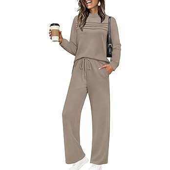 WIHOLL Two Piece Sets for Women Fall Travel Vacation Outfits 2026 Long Sleeve Lounge Sets Side Sl... | Amazon (US)