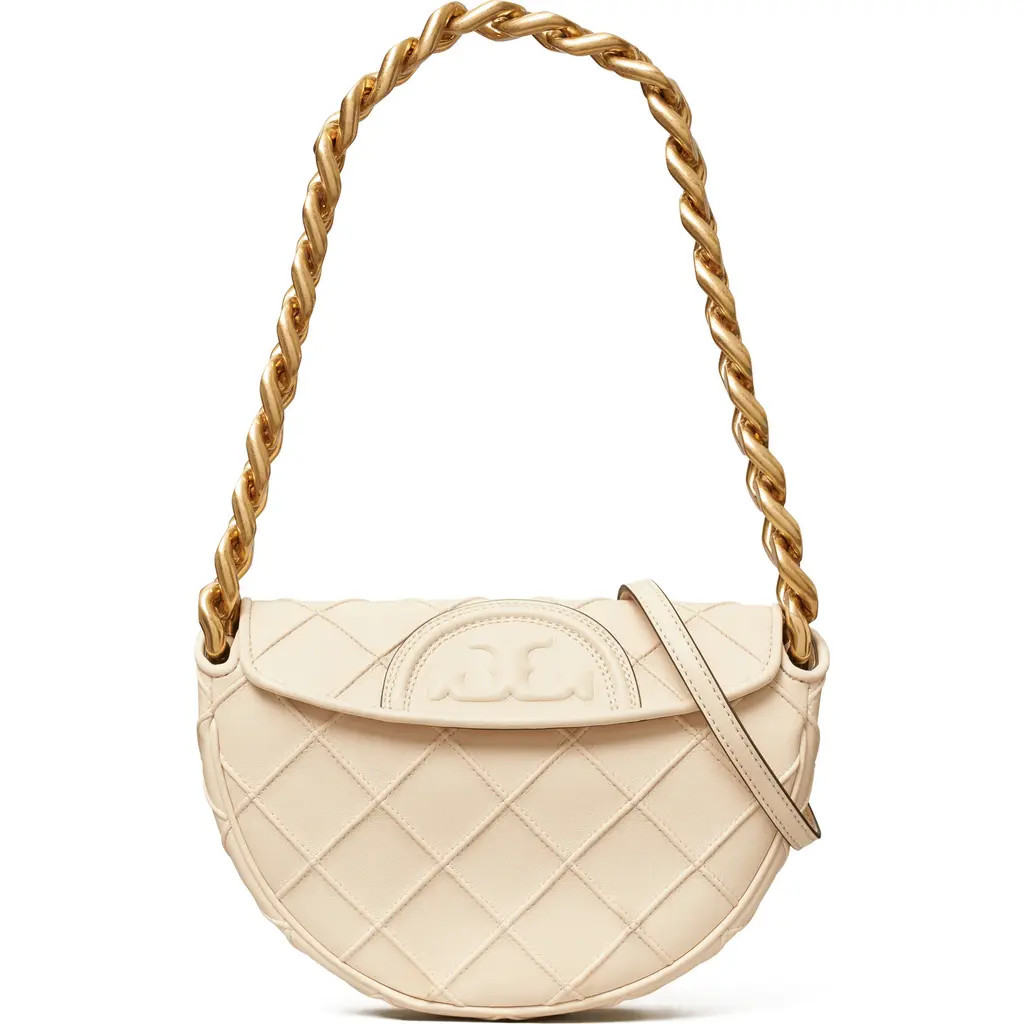 Tory Burch Mini Fleming Soft Crescent Shoulder Bag in New Cream at Nordstrom | Nordstrom