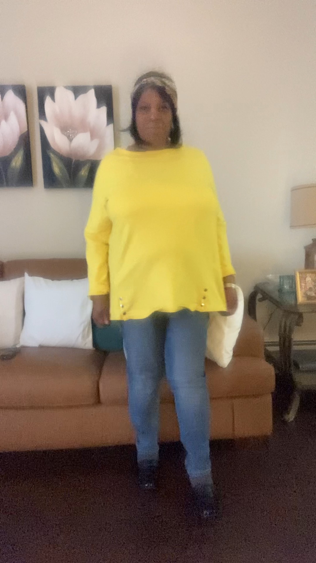 Plus size tunic top with medium wash jeans and black patent leather shoes. Also wearing printed headband and signature gold bracelets 

#LTKootd #LTKOver40 #LTKPlusSize
