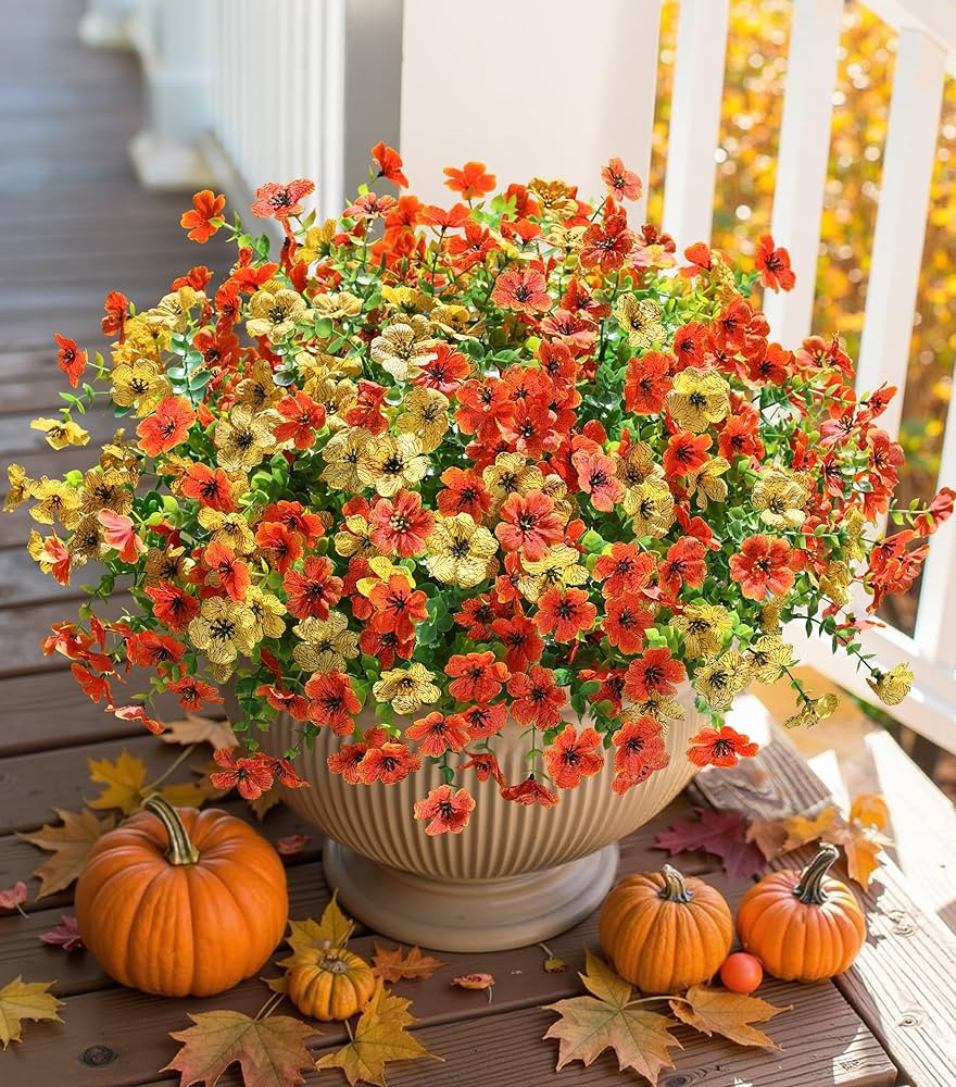 Artificial Fall Flowers Faux Mums for Outdoor Indoor Garden Home Decoration, Faux Flower Daisy wi... | Amazon (US)