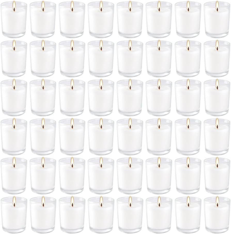 48 Pack White Unscented Clear Glass Filled Votive Candles. Hand Poured Wax Candle Ideal Gifts for... | Amazon (US)
