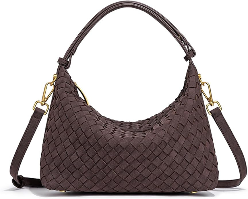 Woven Suede Shoulder Bag, Slouchy Crescent Hobo Purse & Satchel Handbag | Women's Soft faux suede... | Amazon (US)