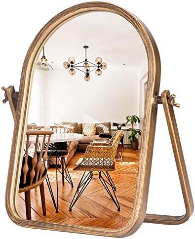 Geloo Vintage Vanity Table Mirror-Desk Makeup Mirror Golden Metal Framed Small Stand Mirrors 360 ... | Amazon (US)