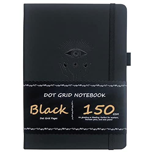 BUKE Dotted Journal - Dot Grid Notebook - 150gsm No Bleed Black Paper - 160 Black Pages - For Women and Men - A5 PU Leather Hardcover 5.75" x 8.5" and Gift Box (BKB-1) | Amazon (US)