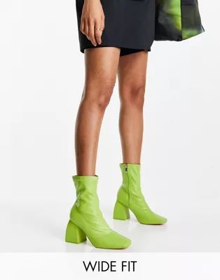 Public Desire Wide Fit Supreme square toe sock boots in lime | ASOS (Global)