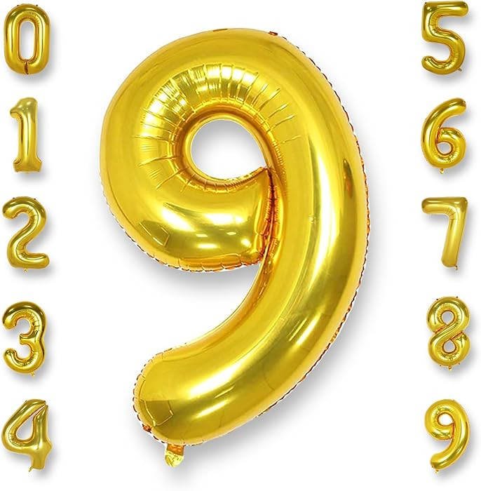 AULE 40 Inch Big Gold 9 Balloon Number Large Foil Helium Number Balloons 0-9 Jumbo Giant Happy 9t... | Amazon (US)