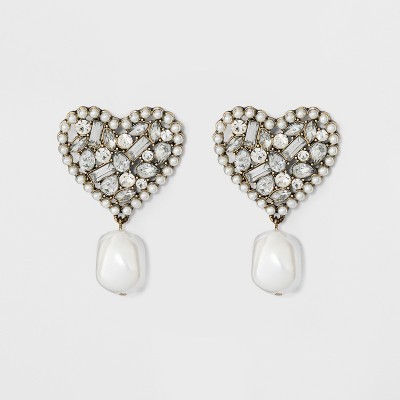 SUGARFIX by BaubleBar Mixed Media Heart Drop Earrings - Pearl | Target