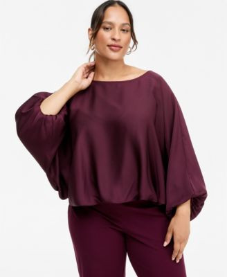 I.n.c. Plus Size Elbow Bbl Flow Raglan Short-Sleeve Wide-Neck Blouse, Macy's Exclusive - Berry Wine | Macy's