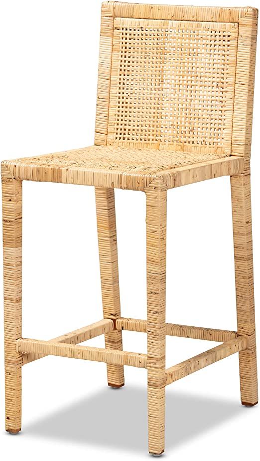 Baxton Studio Sofia Modern and Contemporary Natural Finished Wood and Rattan Counter Stool | Amazon (US)