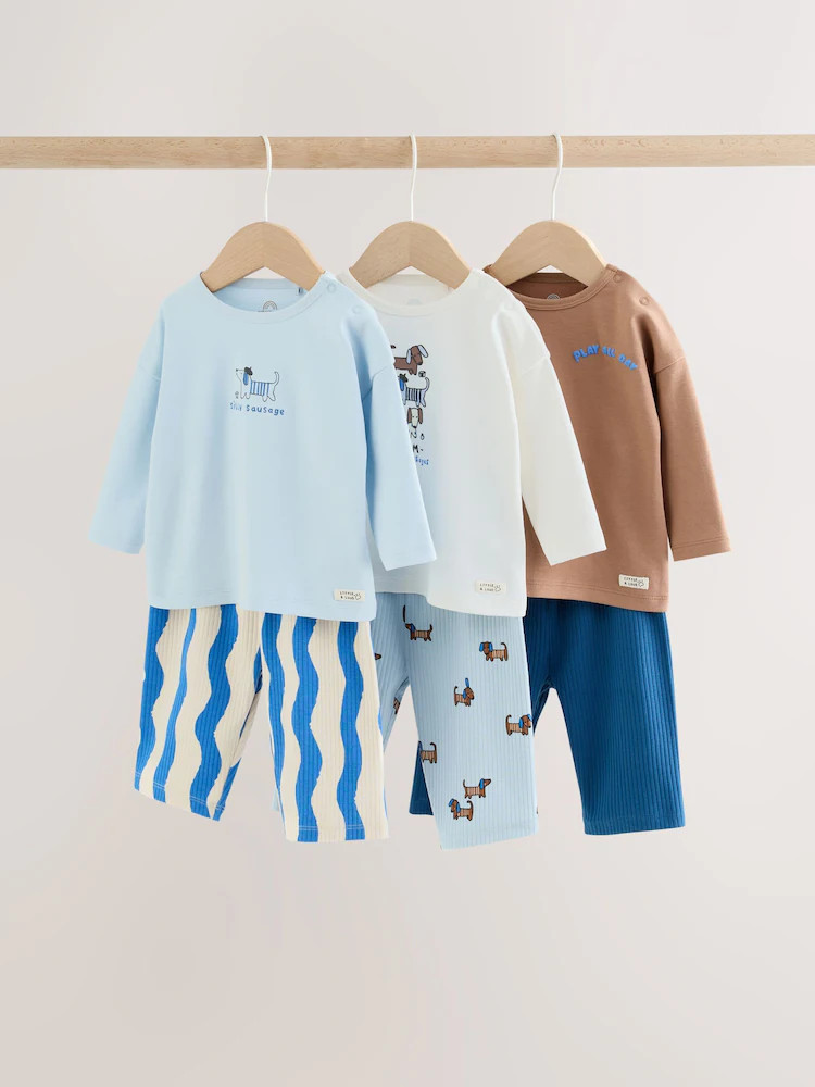 Blue Dog Print Baby Top and Wide Leg Leggings Set 6 Piece (0mths-2yrs) | Next EU