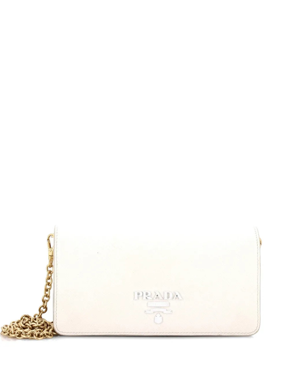 Prada Pre-Owned Monochrome Wristlet Wallet on Chain Saffiano Leather Mini clutch bag - White | Farfetch Global