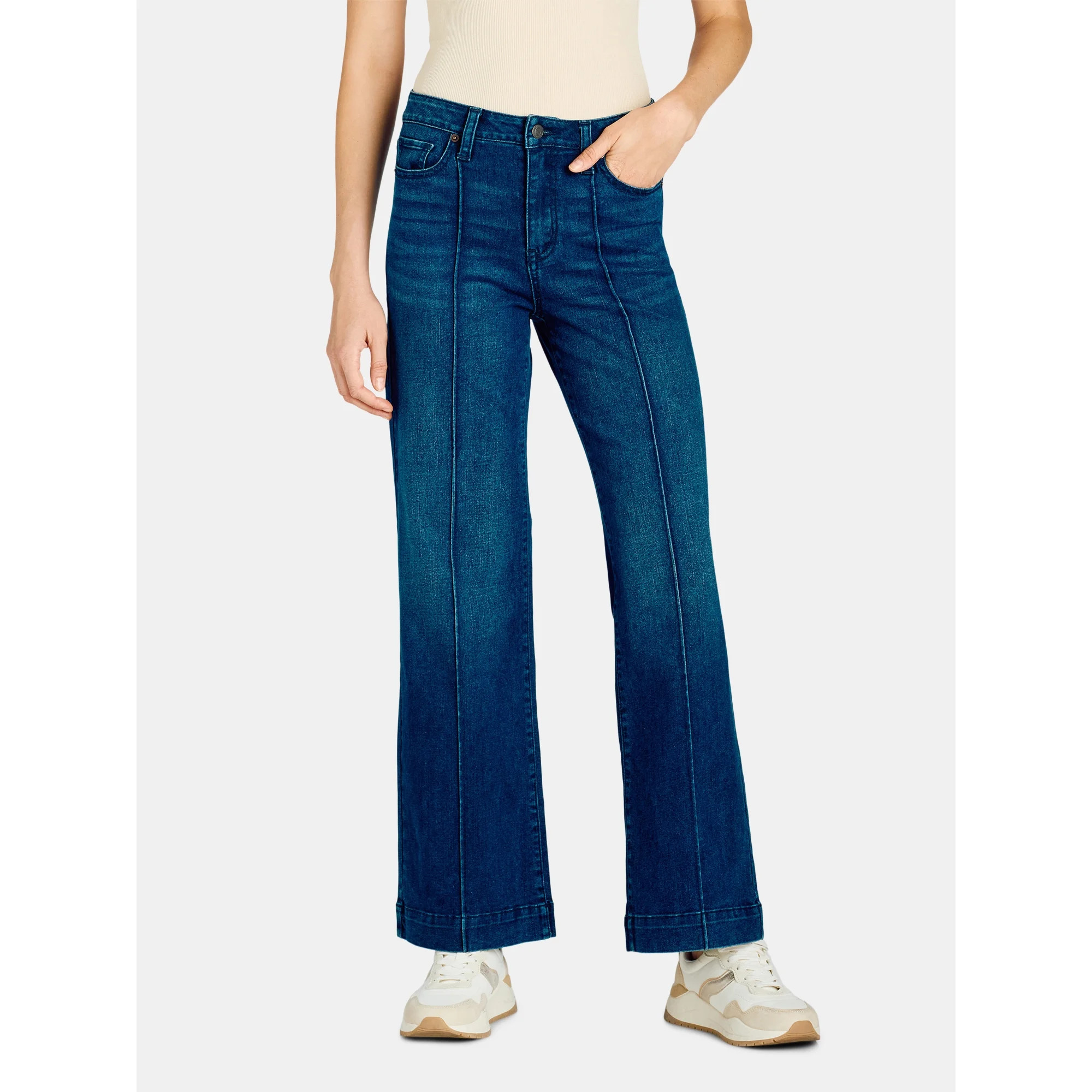 Time and Tru Women's High Rise Wide Leg Jean, 33" Inseam, sizes 4L-20L - Walmart.com | Walmart (US)