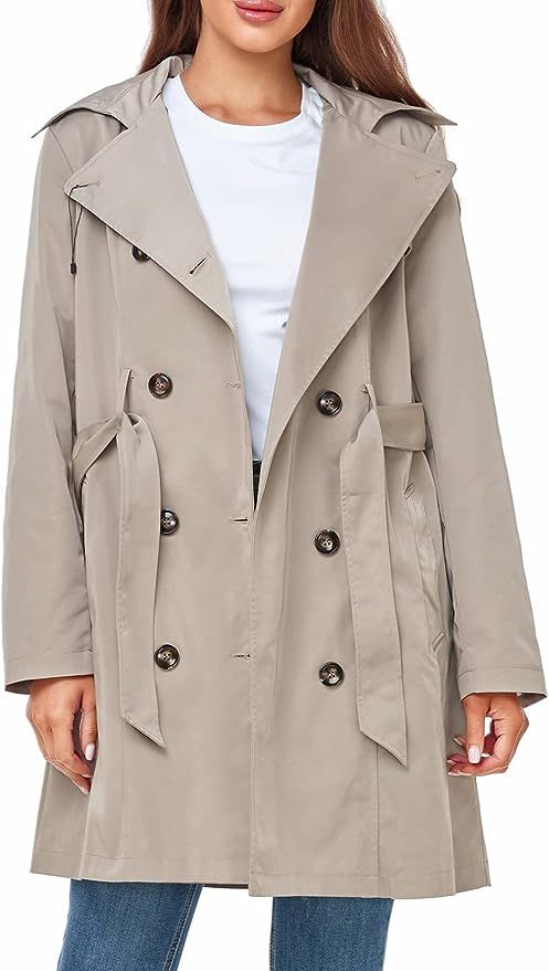 SaphiRose Women's Water-Resistant Trench Coat Double-Breasted Long Peacoat with Removable Hood | Amazon (US)