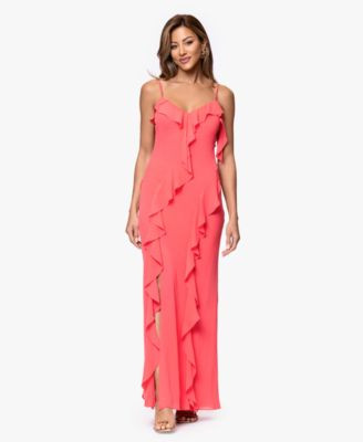 Xscape Women's Ruffle Detail Maxi Dress - Coral | Macy's