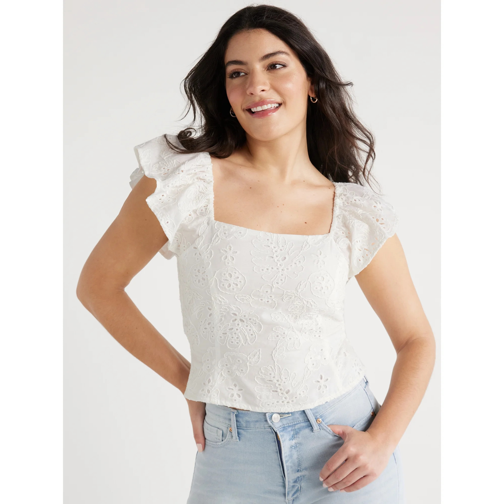 Sofia Jeans Women's Ruffle Sleeve Top, Sizes XS-XXXL | Walmart (US)