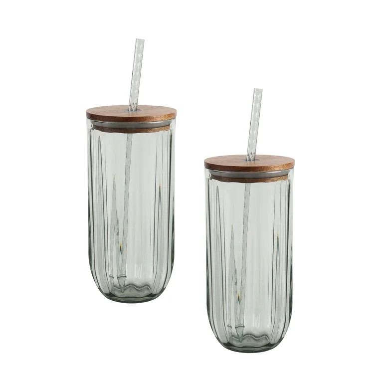 Better Homes & Gardens 2-Piece Green Ribbed Tritan Sipper Tumbler Set with Acacia Wood Lids and S... | Walmart (US)
