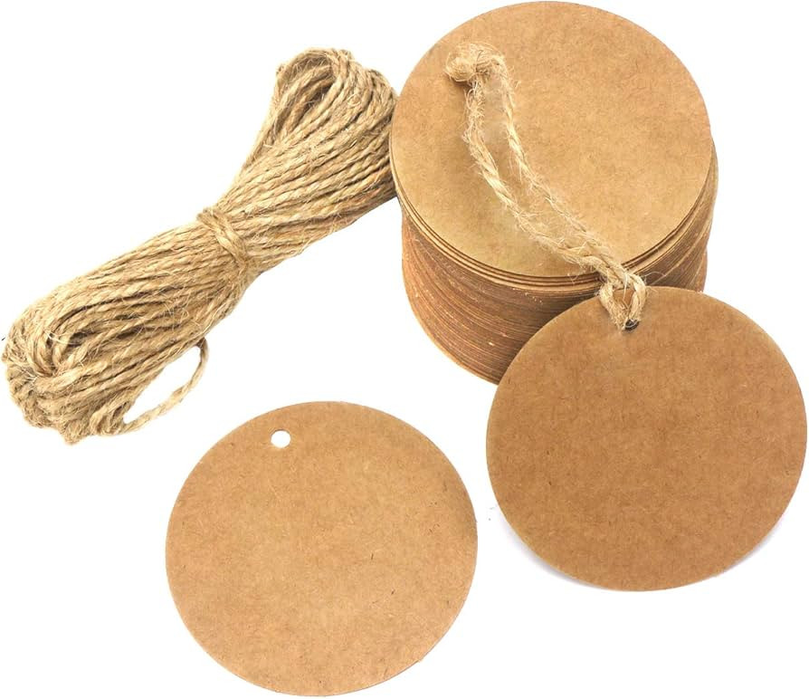 Segarty Circle Tags, 200 PCS Craft Gift Tags, Brown Tag with 100 Feet Jute Twine, Round Thick Kra... | Amazon (US)