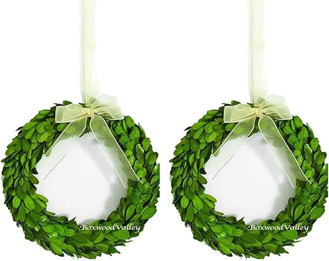 Boxwood Wreath Preserved Round Boxwood Wreath, Door Wall Hanging Window Wedding Party Decoration ... | Amazon (US)