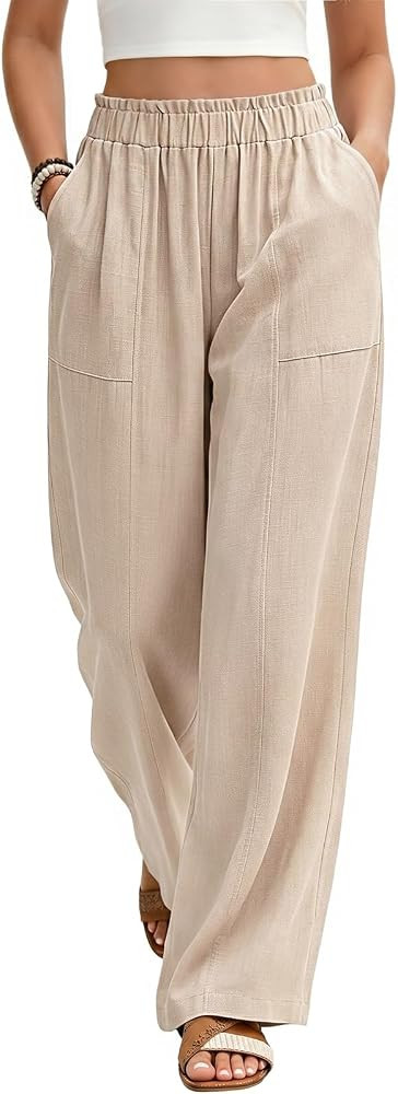 Linen Pants Women Summer Wide Leg Palazzo Pants Loose Slim High Waist Flowy Beach Boho Lounge Tro... | Amazon (US)