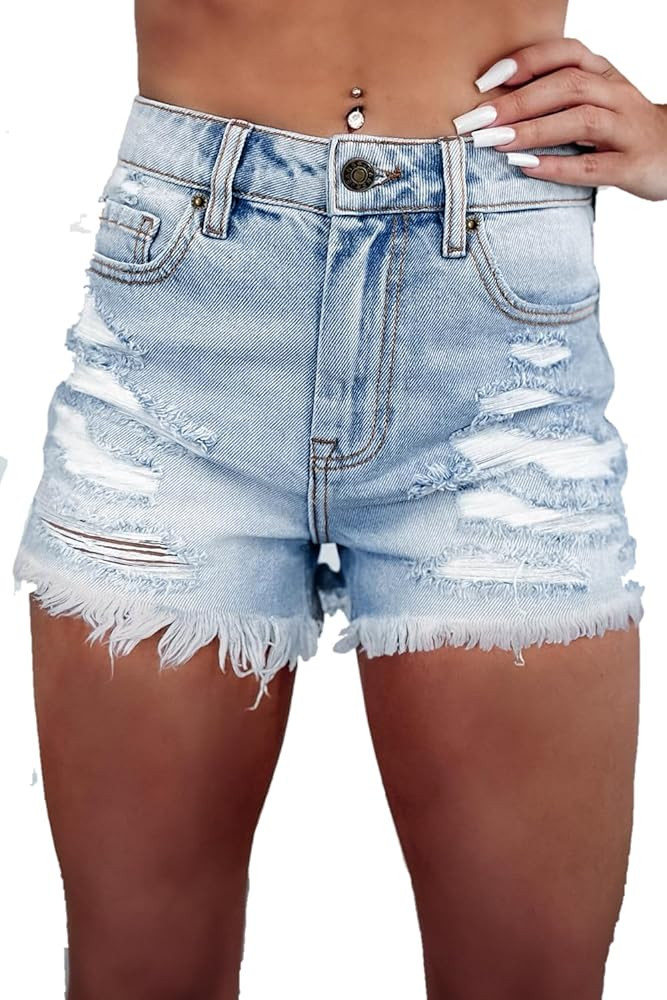 Simply You & Co Distressed Raw Hem Denim Shorts (US, Numeric, 12, Regular, Regular, Standard, Lig... | Amazon (US)