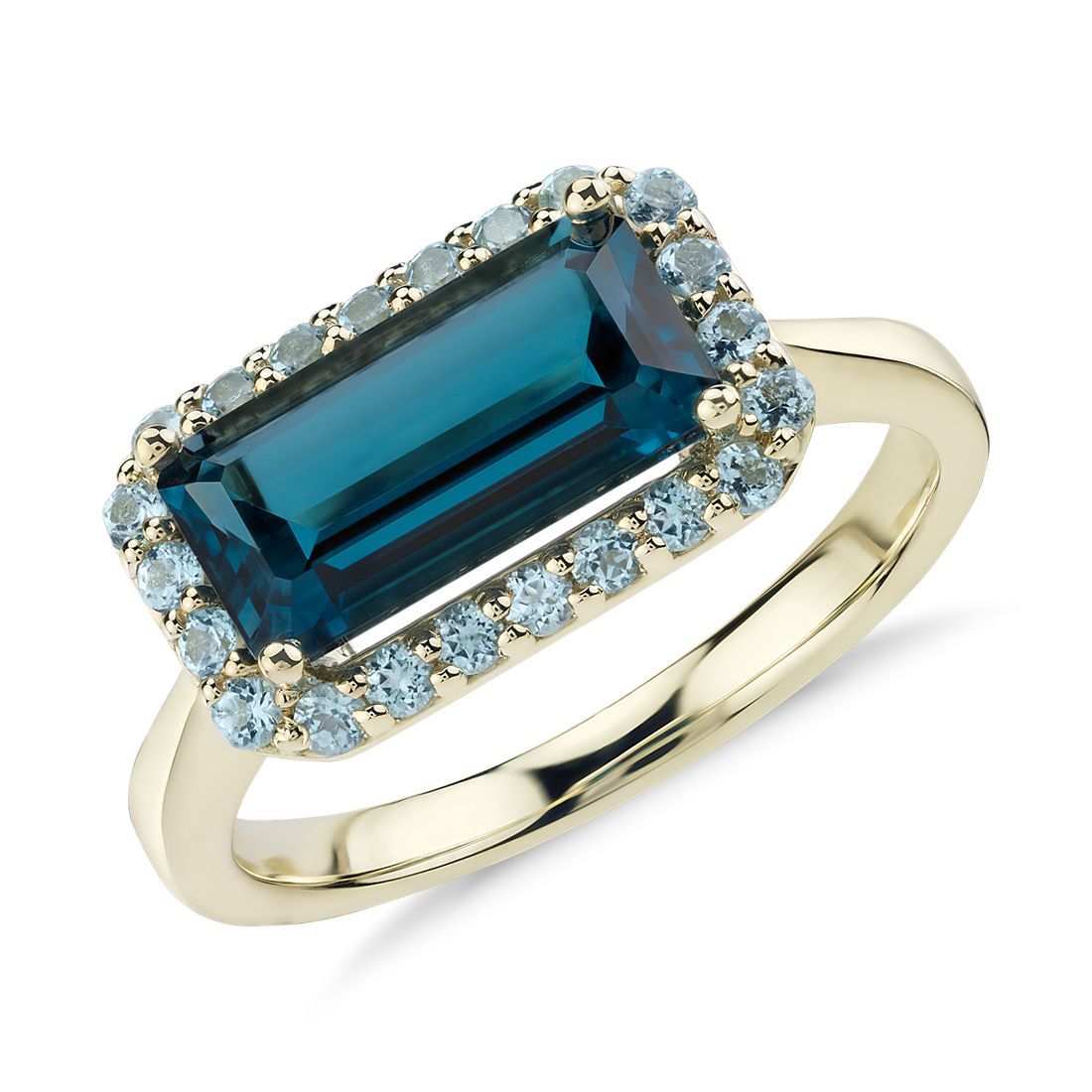 Robert Leser East-West London Blue Topaz Halo Ring in 14k Yellow Gold (11x5.5mm) | Blue Nile | Blue Nile Asia