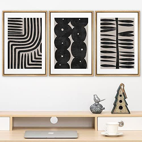 SIGNLEADER Framed Canvas Print Wall Art Set Geometric Black Paint Stroke Patterns Abstract Shapes Il | Amazon (US)