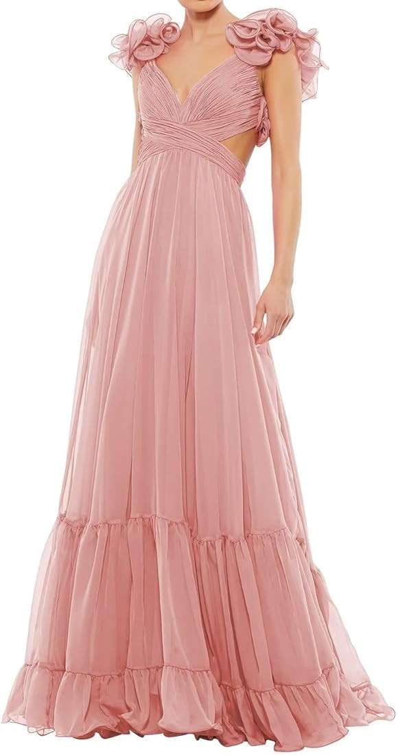 SHSUREVE Chiffon Ruffle Prom Dresses Long for Women A Line Bridesmaid Dresses Tiered Backless For... | Amazon (US)