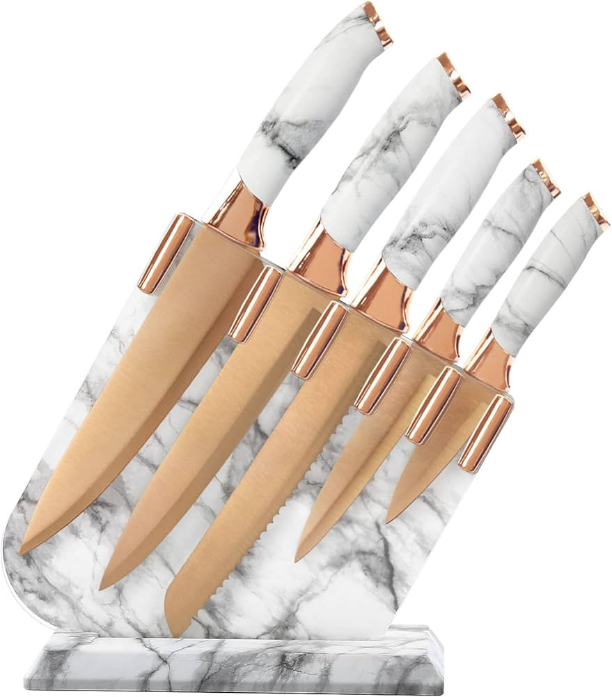 Knife Set Non Stick, Champagne Gold Knives Set with Acrylic Storage Block, 6 Pieces Sharp Knife S... | Amazon (US)
