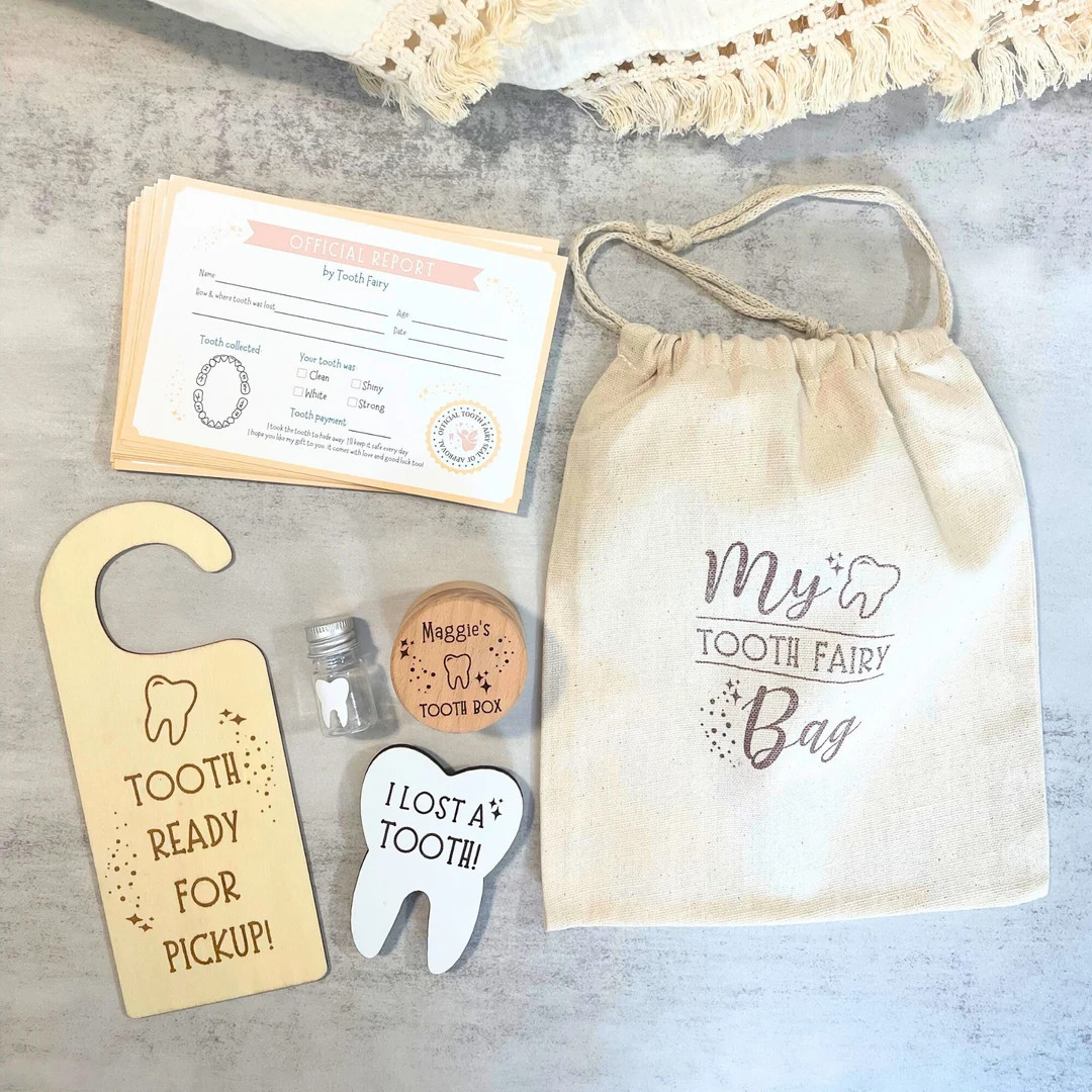 Complete Tooth Fairy Kit with Letter / Receipt, Tooth Box, Shirt Tag, Door Hanger, Mini Tooth Jar... | Etsy (US)